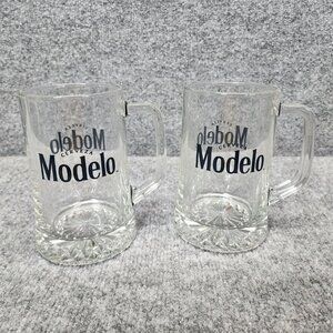 Lot of 2 Jumbo size MODELO Logo Beer MUG Heavy Glass Tankard Stein 7" 24 fl oz